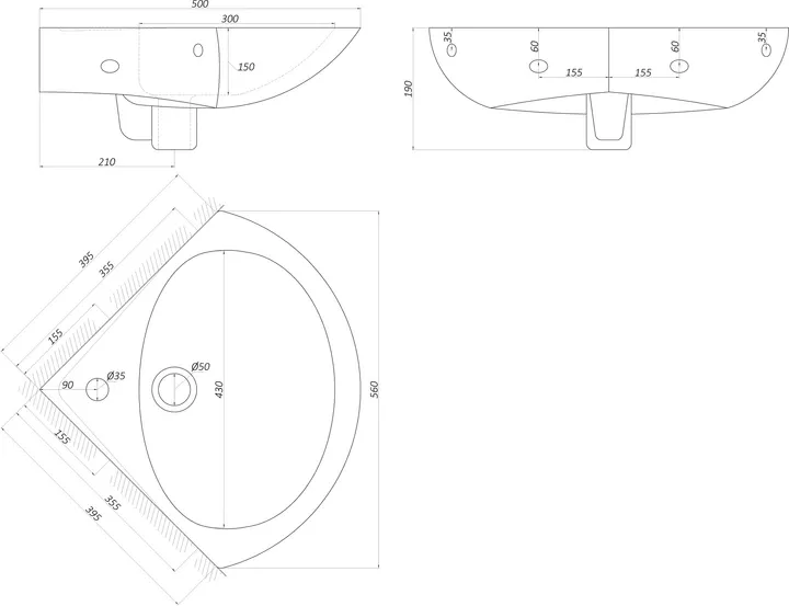 Լվացարան Դնեպրոկերամիկա Անկյունային 55